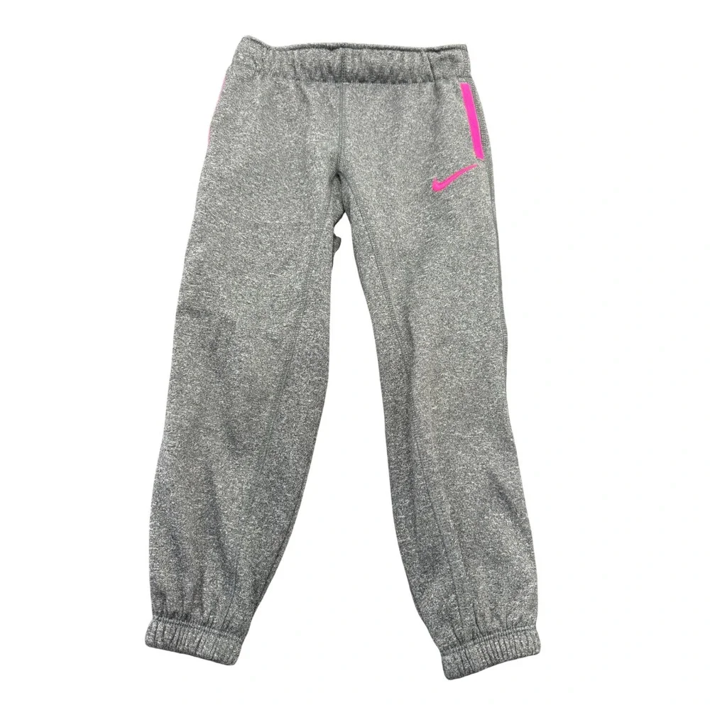 Nike Dri-FIT Girls Gray Heather Pink Swoosh Jogger Sweatpants Size S 5